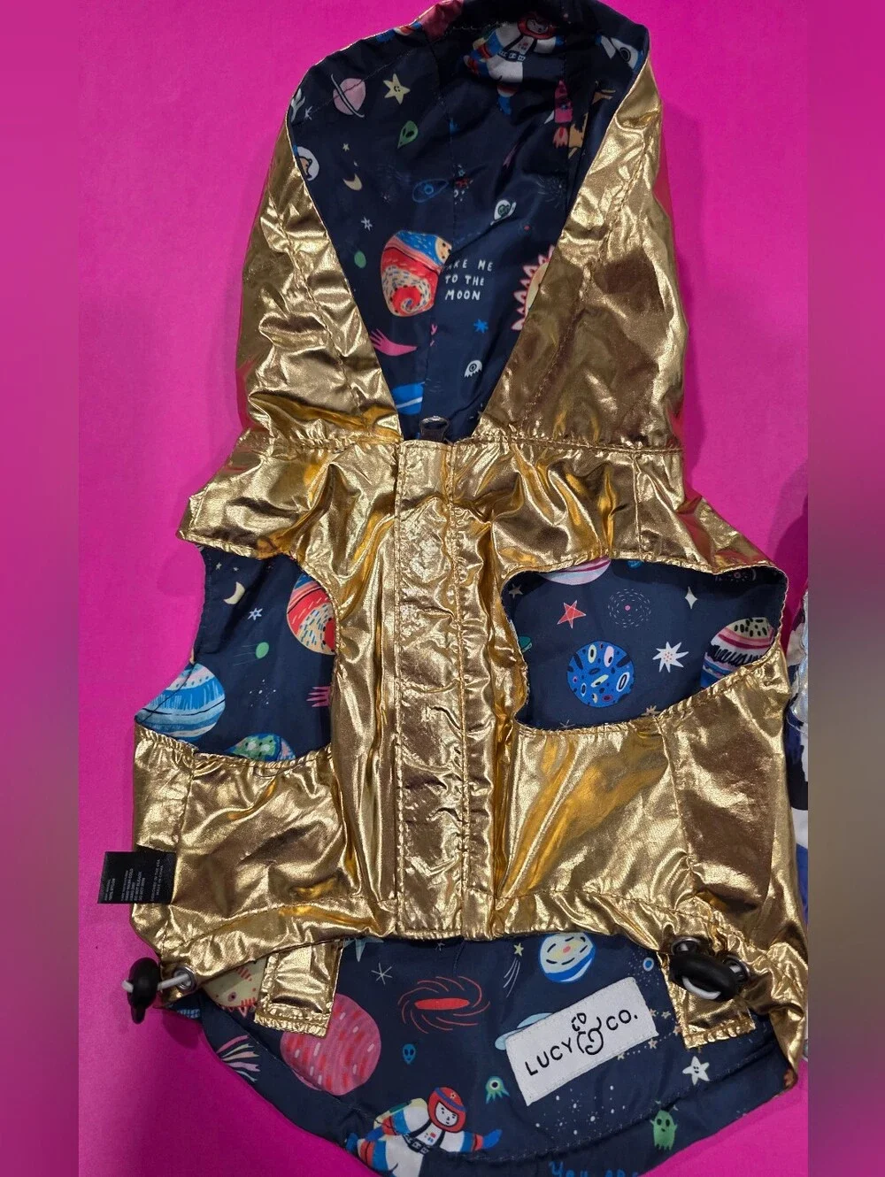 Lucy & Co. Metallic Gold and Multicolor 2 Dog Hooded Jackets